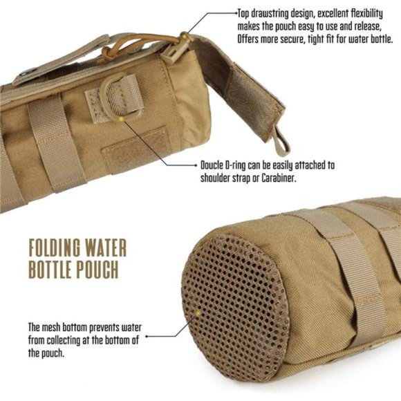 Water Bottle Pouch Folding, Tactical Molle Foldable Holder + American Flag Patch - Picture 6 of 6